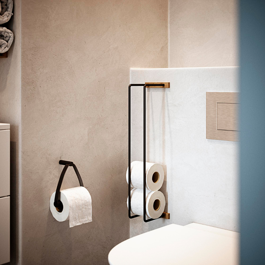 Scandinavian Design By Wirth Toilet Roll Holder Black Oak And Leather Nordic Rooms