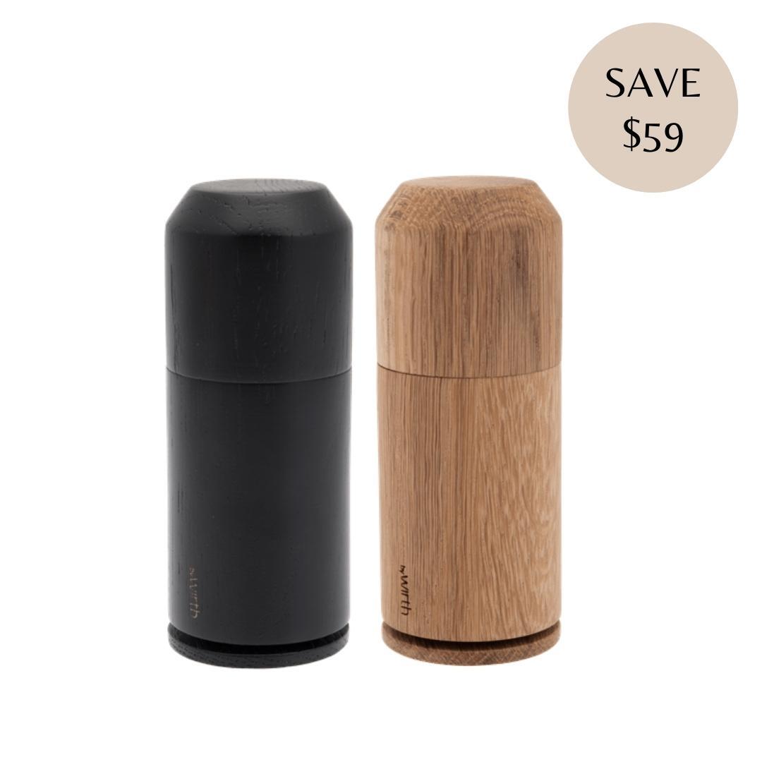 By Wirth Crush Me Duo Pack Pepper Salt Grinder Black Oiled Oak