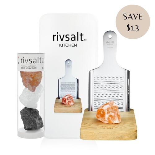 Rivsalt Kitchen Experience - 3 pcs Salt Selection Large - Large Grater with Oak Stand