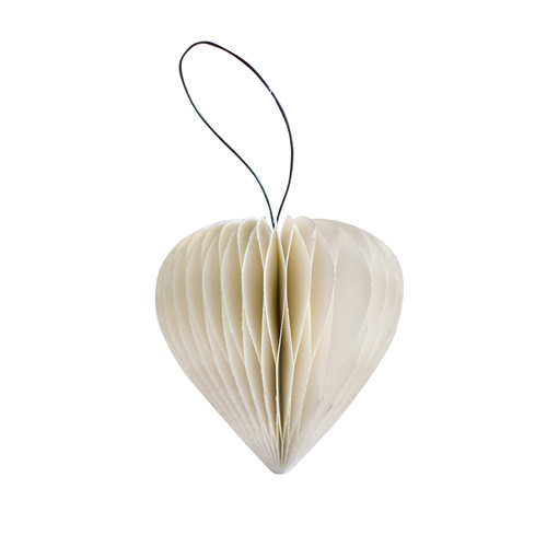 White Paper Heart Ornament with Silver Glitter Edge H9cm