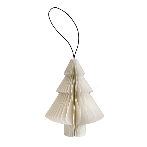 White Paper Tree Ornament with Silver Glitter Edge H10cm