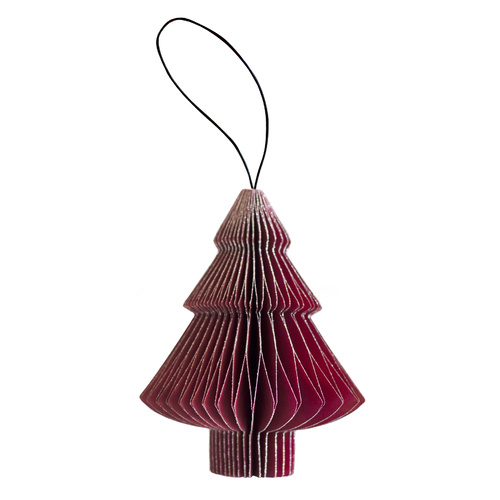 Classic Red Paper Tree Ornament with Silver Glitter Edges H10cm