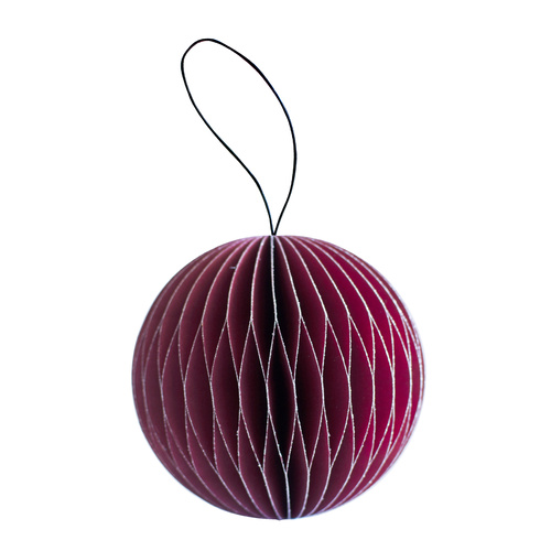 Classic Red Paper Sphere Ornament with Silver Glitter Edges H8.5cm