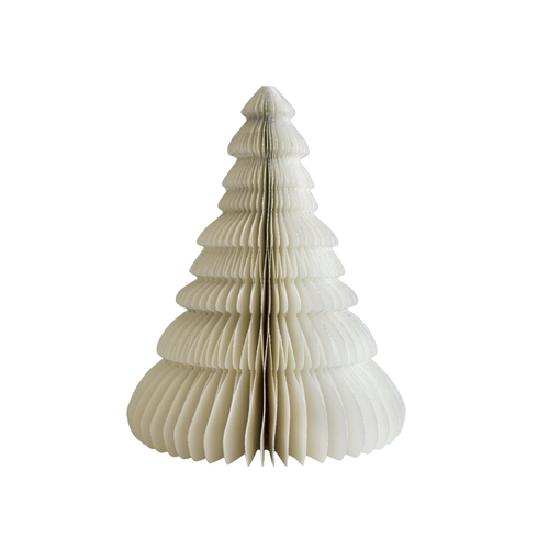 Christmas Tree Standing Ornament Off-White with Silver Glitter Edges 20cm