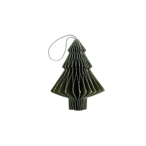 Olive Green Paper Tree Ornament with Silver Glitter Edge H10cm