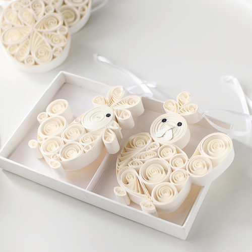 Quilling Hen & Rooster Duo- Off-White H10cm 2pcs Set