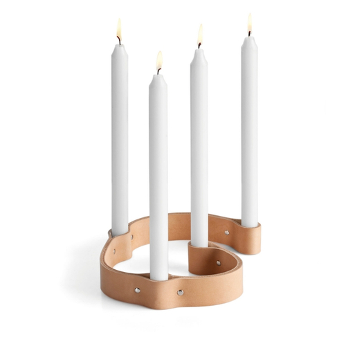 by Wirth Belt 4 Candles Candle Holder and Vase - Natural Leather