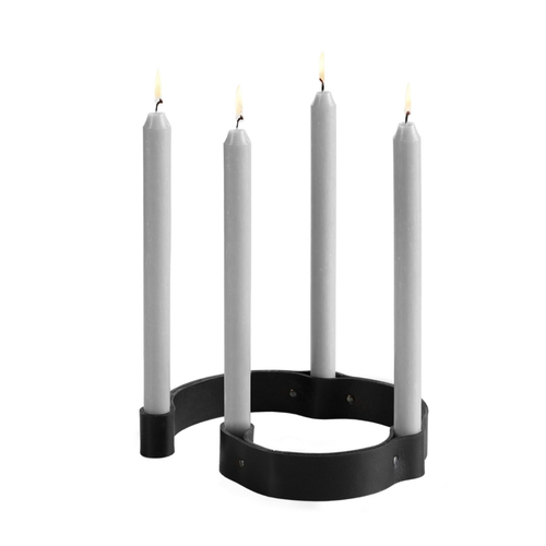 by Wirth Belt 4 Candles Candle Holder and Vase - Black Leather