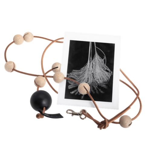 by Wirth All on a String Photo Holder - Black Bead + Leather
