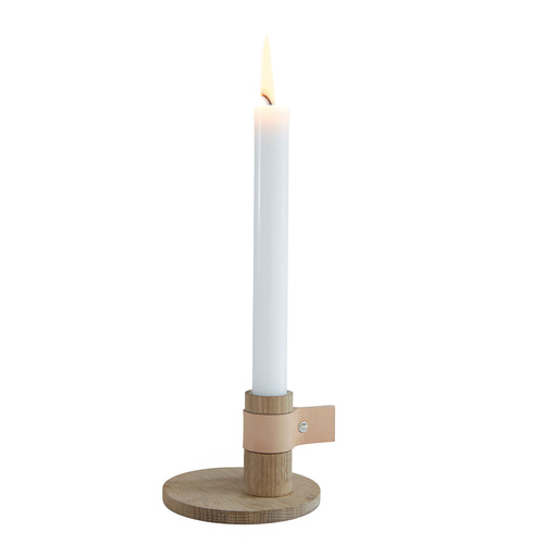 by Wirth Bright Light Candle Holder - Small - Natural Oak and Natural Leather