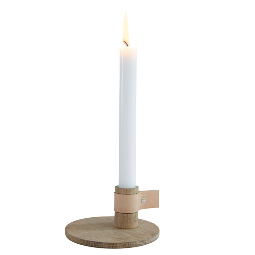 by Wirth Bright Light Candle Holder - Large - Natural Oak and Natural Leather