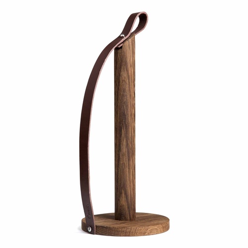 by Wirth Hands On Paper Towel Holder - Smoked Oak and Tanned Leather