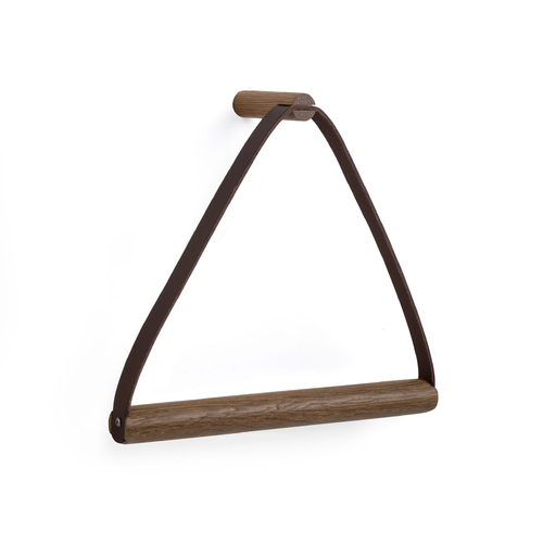by Wirth Towel Hanger- Smoked Oak and Tanned Leather - Wall Mounted