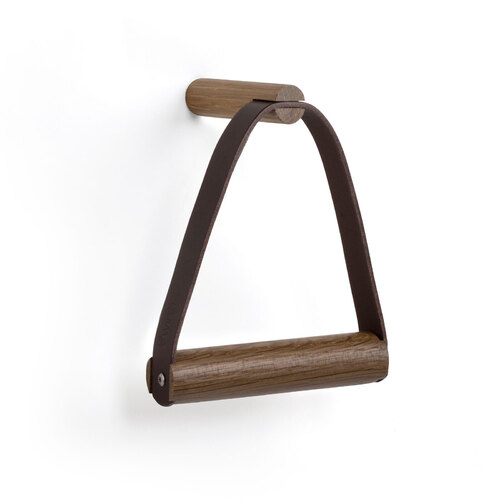 By Wirth Toilet Roll Holder- Smoked oak and leather - Wall Mounted