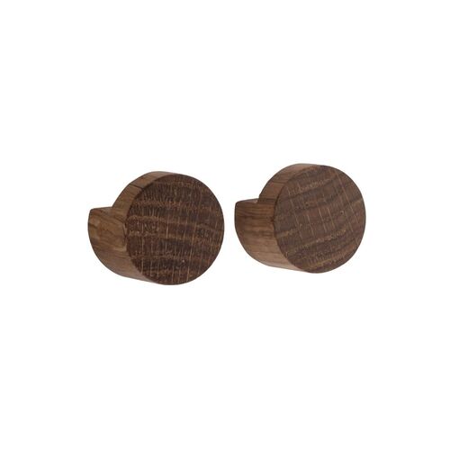 by Wirth Knob or Wall Hooks Set of 2, Smoked Oak Wood - Small