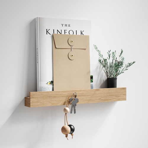 Danish Magnetic Wall Shelf and Knife Rack in Natural Oak 