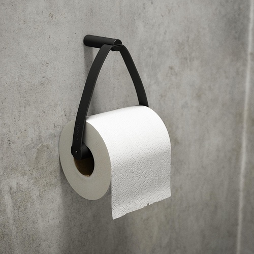 By Wirth Toilet Roll Holder - Black Steel and Black Leather - Wall Mounted